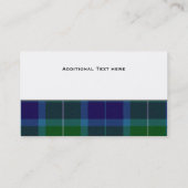 Carte de visite bleu et vert de coutume de plaid (Dos)