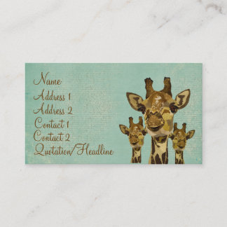 Carte de visite bleu/étiquettes de girafes d'or de