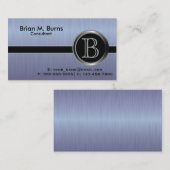 Carte De Visite Bleu Executive Brosse Acier Monogramme (Devant / Derrière)
