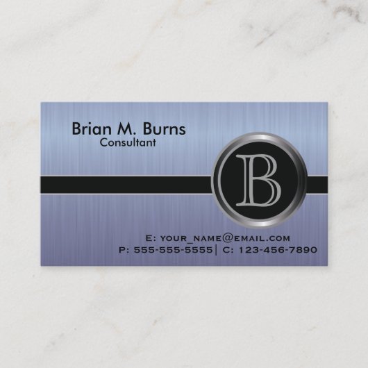 Carte De Visite Bleu Executive Brosse Acier Monogramme (Devant)