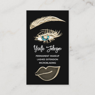 Carte De Visite Bleu Eyelash Brosses logo de maquillage QR Code Or