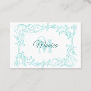 Carte De Visite Bleu fantaisie sur cadre baroque blanc