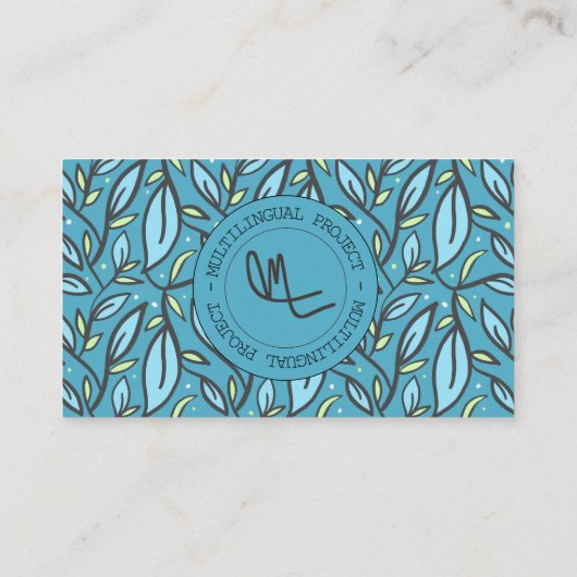 Carte De Visite Bleu Feuille bilingue (Dos)