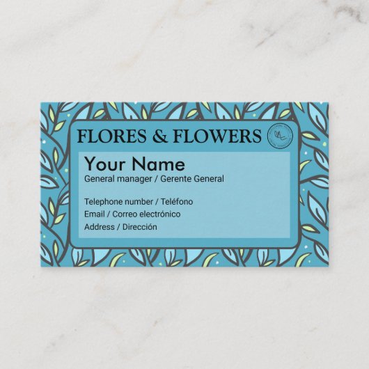 Carte De Visite Bleu Feuille bilingue (Devant)