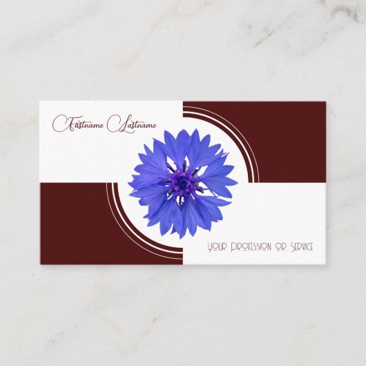 Carte De Visite Bleu fleur de corne calligraphie rouge foncé blanc (Devant)