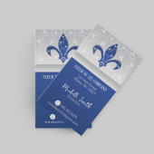 Carte de visite bleu Fleur de Lis Silver Navy