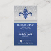 Carte de visite bleu Fleur de Lis Silver Navy (Devant)