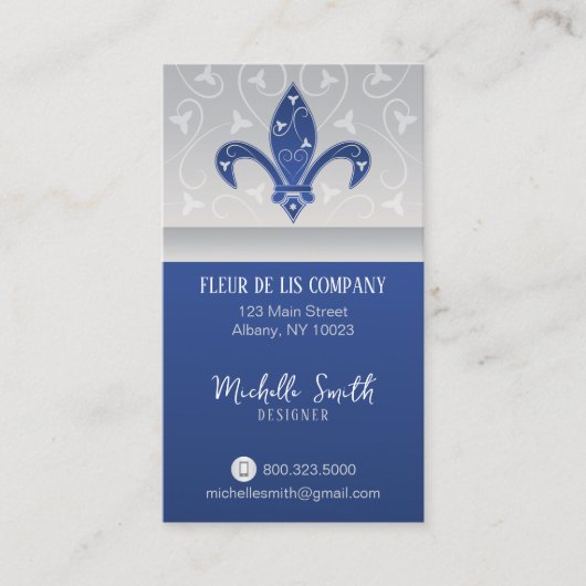 Carte de visite bleu Fleur de Lis Silver Navy (Devant)