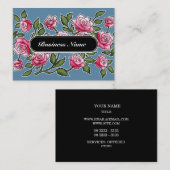 Carte De Visite Bleu floral de carré élégant de graphique (Devant / Derrière)