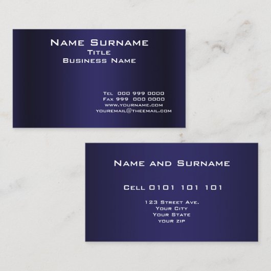 Carte de visite bleu foncé (Devant / Derrière)