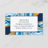 Carte De Visite Bleu foncé, blanc et doré Marbre Fluid Art (Dos)