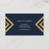 Carte De Visite Bleu foncé Chic Faux Or Design géométrique (Dos)