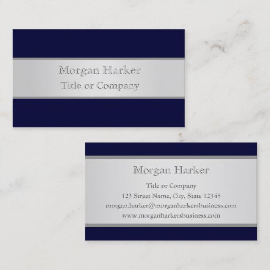 Carte de visite bleu foncé et argent (Devant / Derrière)