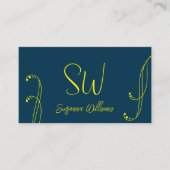 Carte De Visite Bleu foncé et Jaune Orné moderne avec Monogramme (Devant)