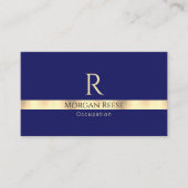 Carte De Visite Bleu foncé et or, Générer QR Code Nom et monogramm (Devant)