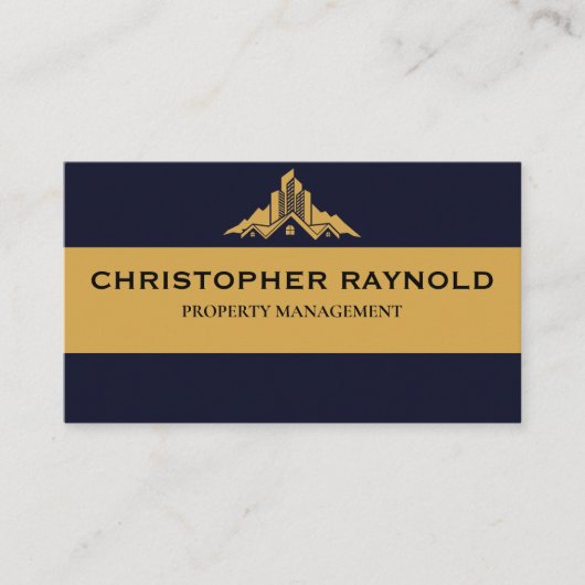 Carte De Visite Bleu foncé et or Moderne Immobilier minimal (Devant)