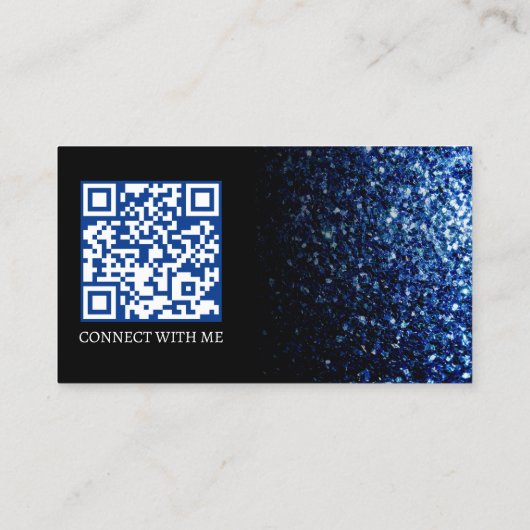 Carte De Visite Bleu foncé faux brillant noir élégant code QR (Dos)