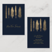 Carte De Visite Bleu foncé & Forêt d'or Bois Arbres rustiques (Devant / Derrière)