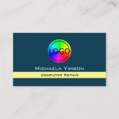 Carte De Visite Bleu foncé Jaune Chic avec logo professionnel (Devant)