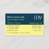 Carte De Visite Bleu foncé Jaune clair avec Initiales Professionne (Dos)