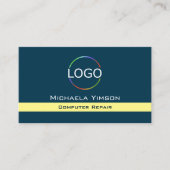 Carte De Visite Bleu foncé Jaune clair avec logo et photo chic (Devant)