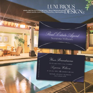 Carte De Visite Bleu foncé moderne avec bordure argent professionn