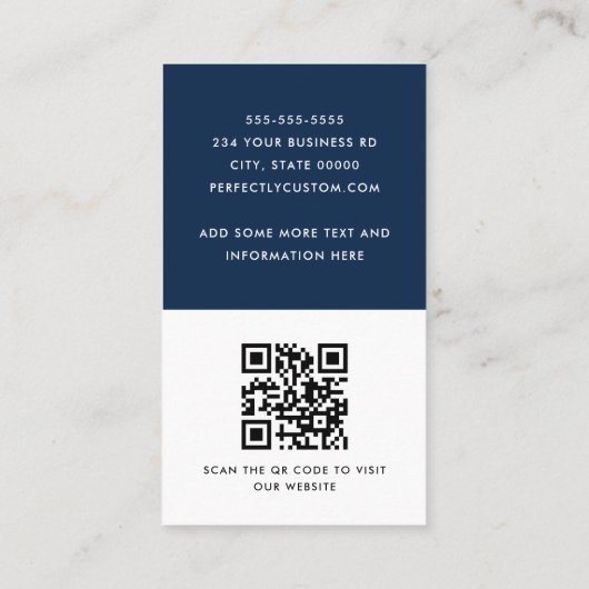 Carte De Visite bleu foncé moderne et blanc ajouter photo code QR (Dos)