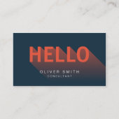 Carte De Visite Bleu foncé moderne et orange Hello (Devant)