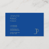 Carte De Visite Bleu Foncé Moderne Monogramme Élégant Professionne (Dos)