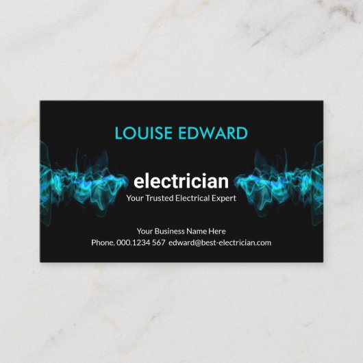 Carte De Visite Bleu Frappe Électricien Éclair (Devant)
