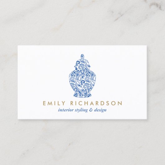 Carte De Visite Bleu Ginger Pottery Logo Designer Blanc/Bleu (Devant)