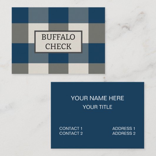 Carte De Visite Bleu Gris Blanc Buffle Check (Devant / Derrière)