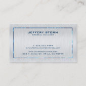 Carte De Visite Bleu gris métallique Bordure en acier brossé Look (Dos)