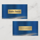 Carte De Visite Bleu gris métallique Wave Gold Frame (Devant / Derrière)