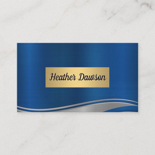 Carte De Visite Bleu gris métallique Wave Gold Frame (Devant)