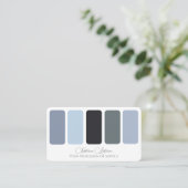 Carte De Visite Bleu gris palette de couleurs calligraphie QR-Code (Debout devant)