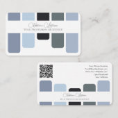 Carte De Visite Bleu gris palette de couleurs calligraphie QR-Code (Devant / Derrière)