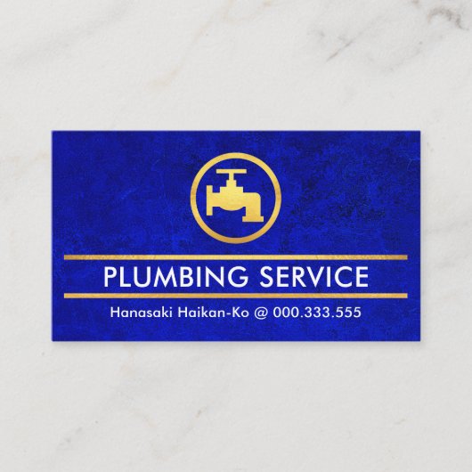 Carte De Visite Bleu Grunge Gold Faucet Plumber (Devant)