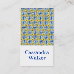Carte De Visite Bleu Jaune Daisée Rétro Carreaux géométriques
