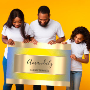 Carte De Visite Bleu jaune élégant encadré d'or professionnel