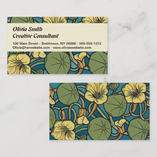 Carte De Visite Bleu jaune Nasturtium Fleur Nouveau Motif (Devant / Derrière)