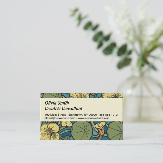 Carte De Visite Bleu jaune Nasturtium Fleur Nouveau Motif (Debout devant)