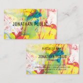 Carte De Visite Bleu Jaune Rose Rouge Art Moderne Abstrait Élégant (Devant / Derrière)