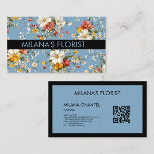Carte De Visite Bleu Jaune Rouge Daisy Fleuriste Moderne Tendance