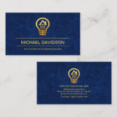 Carte De Visite Bleu Lumière Grunge Or ampoule électrique (Devant / Derrière)