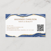 Carte De Visite Bleu Marbre Agate Or Parties scintillant QR Code (Dos)
