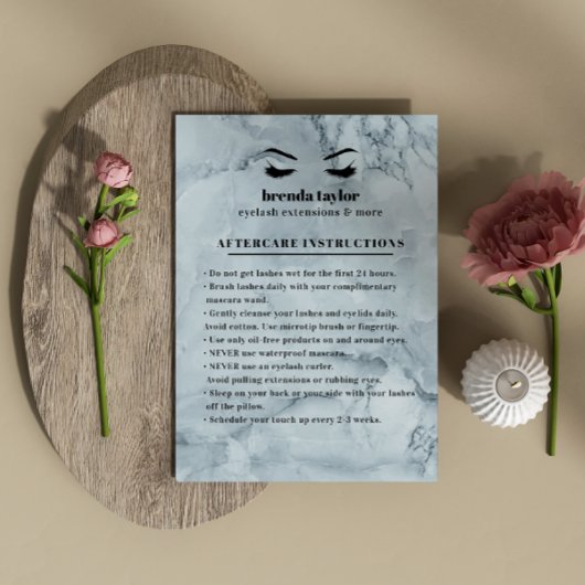 Carte De Visite Bleu Marbre Eyelash Browbar Instructions de soins