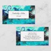 Carte De Visite Bleu, marbre noir Turquoise Abstrait Fluid Art (Devant / Derrière)