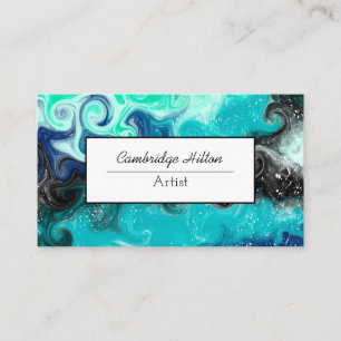Carte De Visite Bleu, marbre noir Turquoise Abstrait Fluid Art