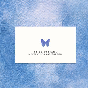 Carte De Visite Bleu marine Aquarelle Papillon Logo Simple
